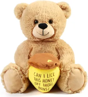 BenBen Teddy Bear Stuffed Animal with Honey Pot, 10 inch Funny Bear Plush Toy Gift for Birthday, for Her, Women, Girlfriend, Wife