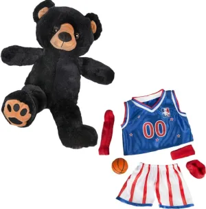 Benjamin Black Bear Stuffed Animal 16 inch Plush Toy Wearing Basketball Jersey All-Stars Uniform Soft Cuddle Birthday Gift for Kids & Toddlers