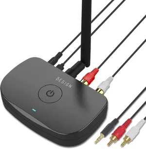 Besign BE-RCA Long Range Bluetooth Music Receiver, Wireless Audio Adapter for Wired Speakers or Home Music Streaming Stereo System, Black