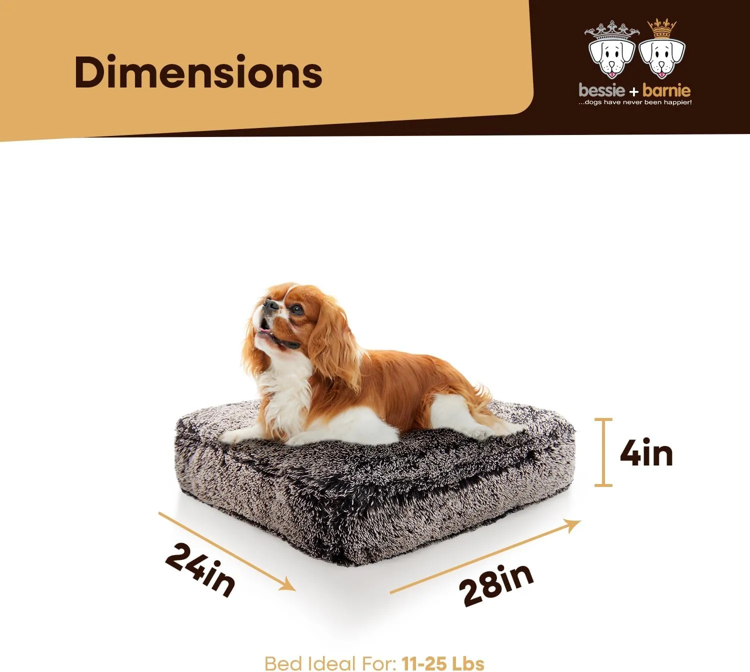 Bessie and Barnie Rectangle Dog Bed - Extra Plush Faux Fur Dog Bean Bag Bed - Fluffy Dog Beds for Large Dogs - Waterproof Lining and Removable Washable Cover - Multiple Sizes & Colors Available