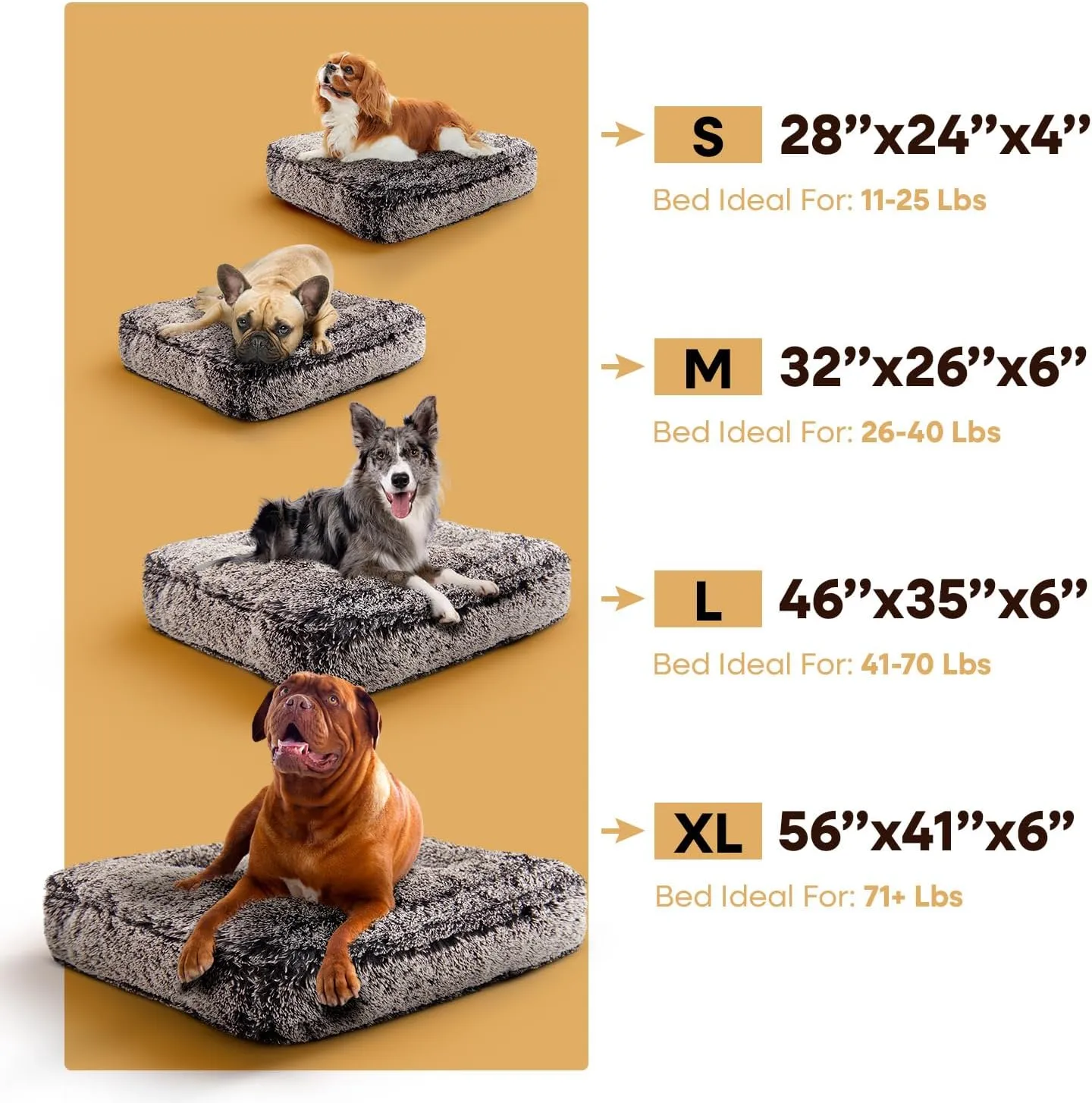 Bessie and Barnie Rectangle Dog Bed - Extra Plush Faux Fur Dog Bean Bag Bed - Fluffy Dog Beds for Large Dogs - Waterproof Lining and Removable Washable Cover - Multiple Sizes & Colors Available