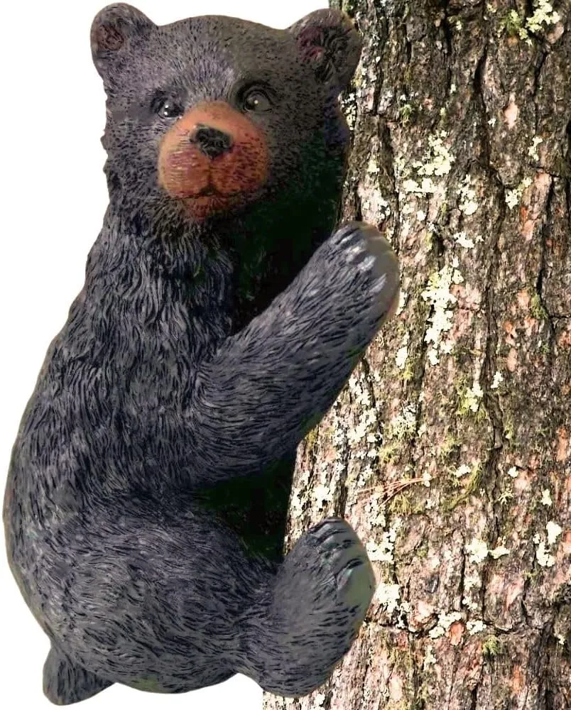 BestGiftEver Black Bear Cub Tree-Mounted Ornament - Realistic Polyresin Garden Decor - Outdoor Wildlife-Inspired Bear Yard Decoration