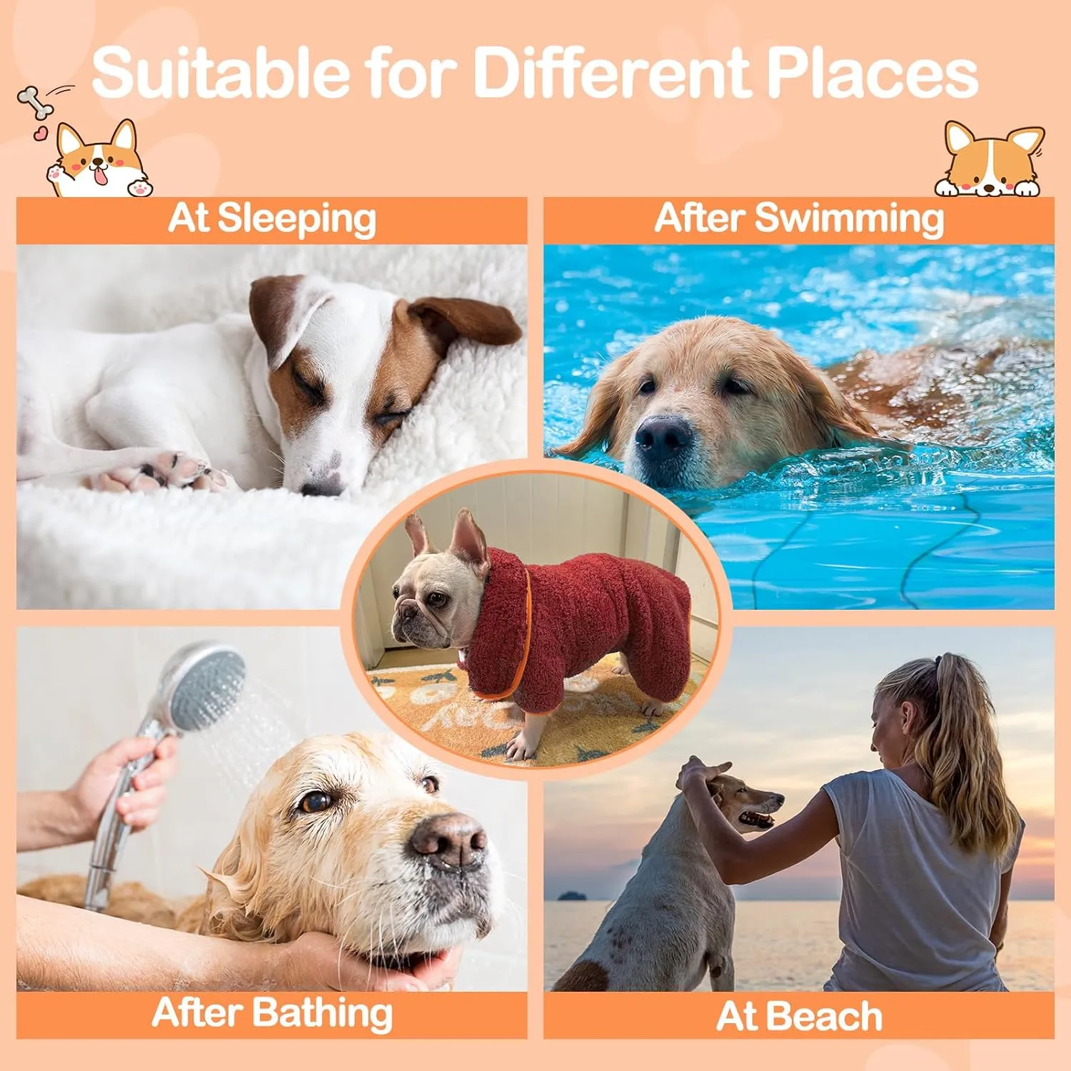Bienbee Dog Bathrobe, Quick Drying Super Absorbent Dog Robes for After Bath, Warm Keeping Dogs Towel, Dogs Bath Supplies, Red XXL