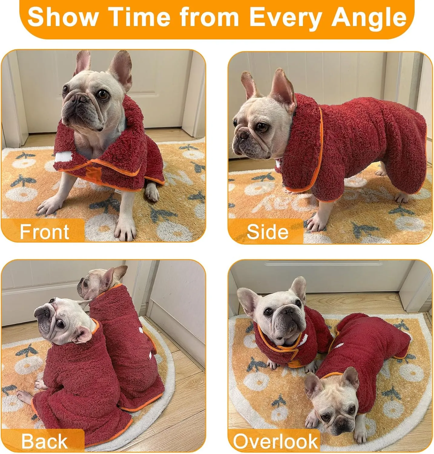 Bienbee Dog Bathrobe, Quick Drying Super Absorbent Dog Robes for After Bath, Warm Keeping Dogs Towel, Dogs Bath Supplies, Red XXL
