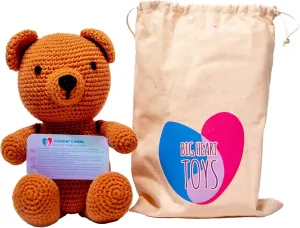 Big Heart Toy crochet teddy bear, Emotional Support Crochet Mini Teddy Bear Stuffed Animal, Handcrafted Adorable & Safe Baby Crochet Teddy Bear For Kids Sensory Play, Birthday Gift for Toddler (Brown)