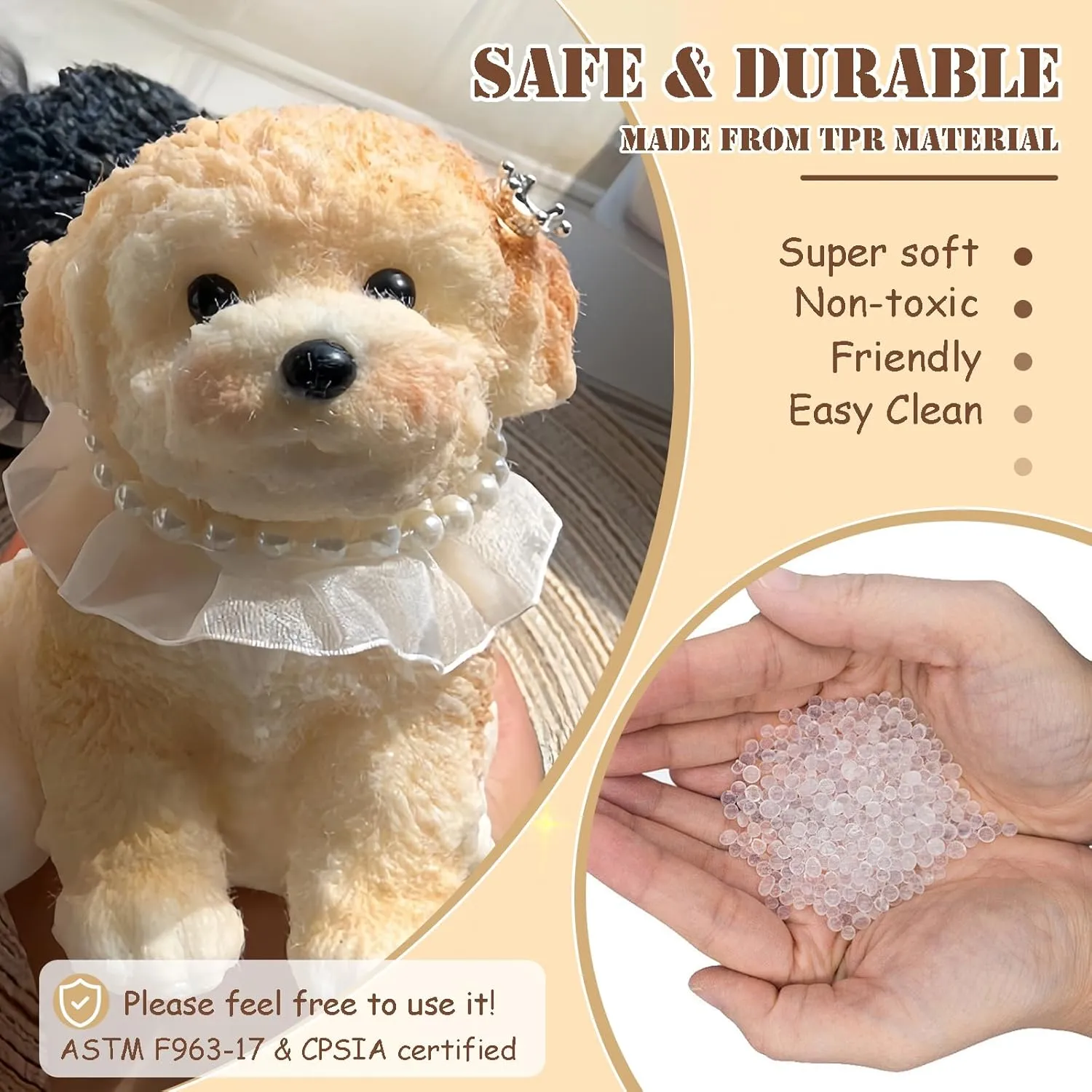 Big taba Squishy Dog, Handmade Squishy Dog Stress Relief Toy for Adult/Kids, Cute & Soft Teddy Dog Design, Perfect Squeeze Toys Gift for Relaxation and Fun(Cream Color)