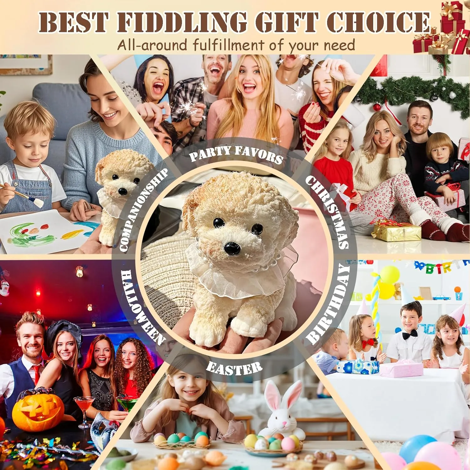 Big taba Squishy Dog, Handmade Squishy Dog Stress Relief Toy for Adult/Kids, Cute & Soft Teddy Dog Design, Perfect Squeeze Toys Gift for Relaxation and Fun(Cream Color)