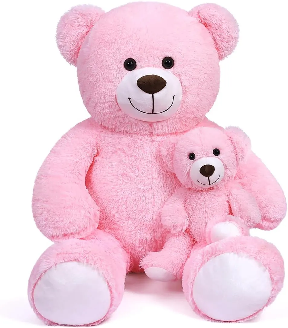 Big Teddy Bear Stuffed Animal Mama with Baby Giant Teddy Bear Pink
