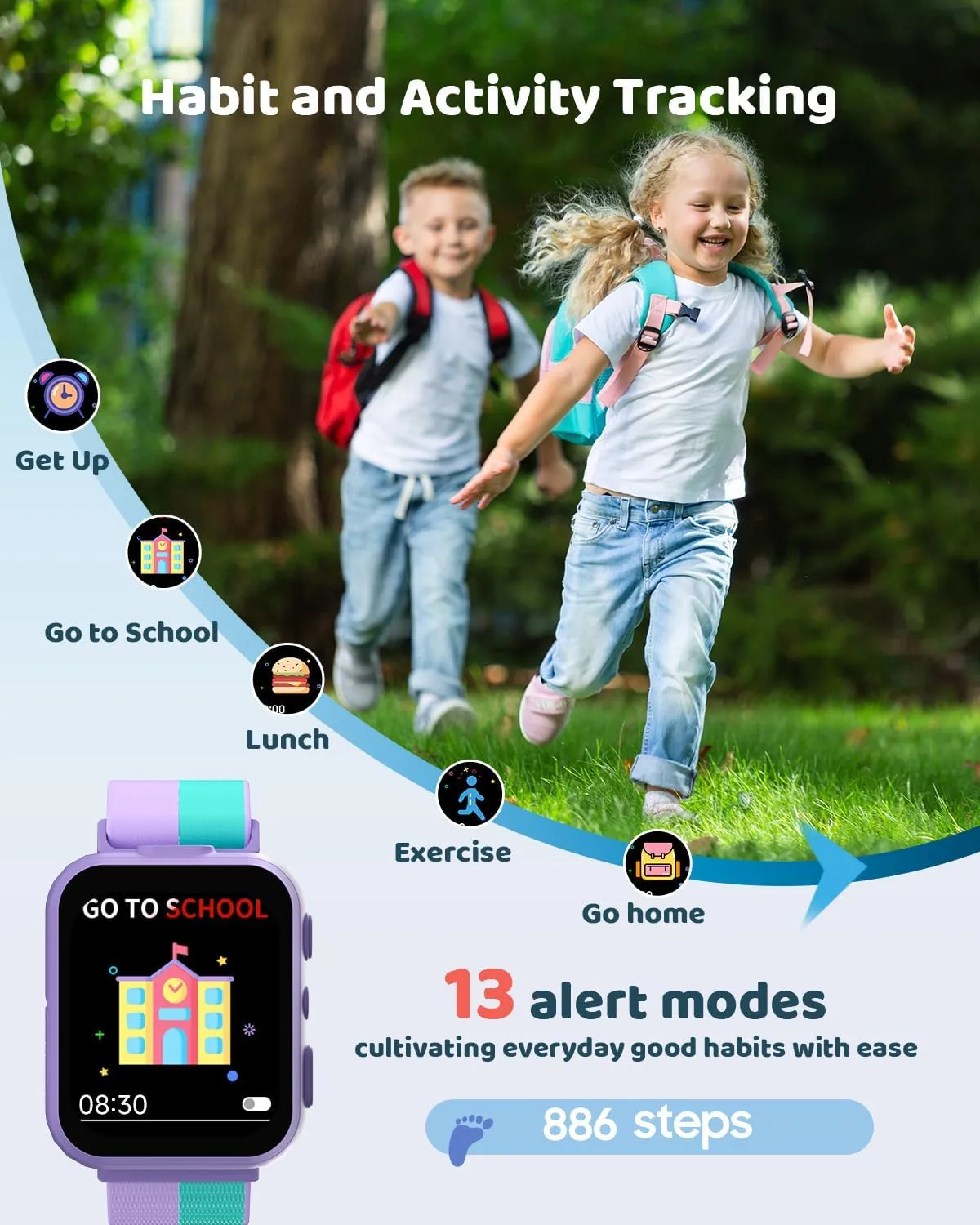 BIGGERFIVE Smart Watch for Kids with Dual Cameras, Two Straps, 30 Puzzle Games, Video & Music Player, Audiobooks, Flashlight, Pedometer, Educational Toys Birthday Gifts for Girls Ages 4-10 Lilac
