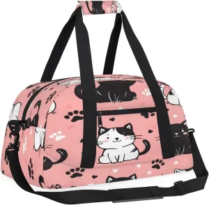Black and White Cat Kids Overnighter Duffel Bags for Boys, Carry-On Size Sports Gym Bag with Front Zipper Pocket for School Practice or Overnight Travel Weekender Sleepover Tote Bag
