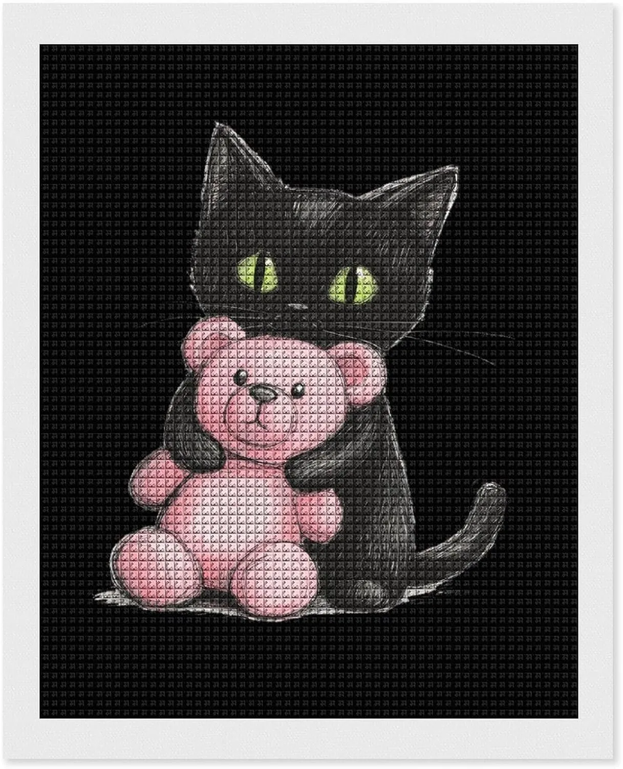 Black Cat Friend Teddy Bear Diamond Art Painting Kits Full Drill 5D Pictures Arts Craft for Home Wall Decor for Adults DIY Gift 16"x20"