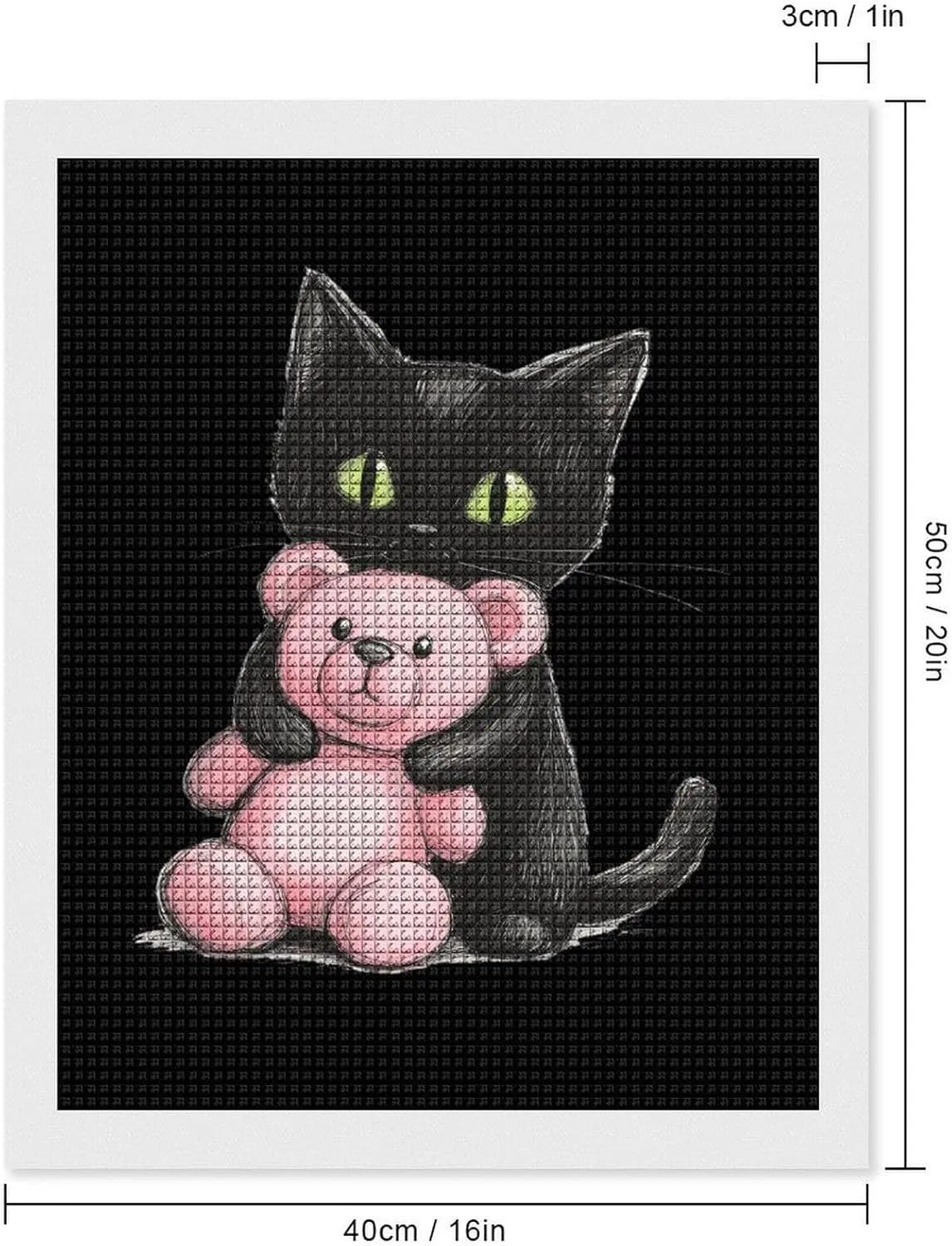 Black Cat Friend Teddy Bear Diamond Art Painting Kits Full Drill 5D Pictures Arts Craft for Home Wall Decor for Adults DIY Gift 16"x20"