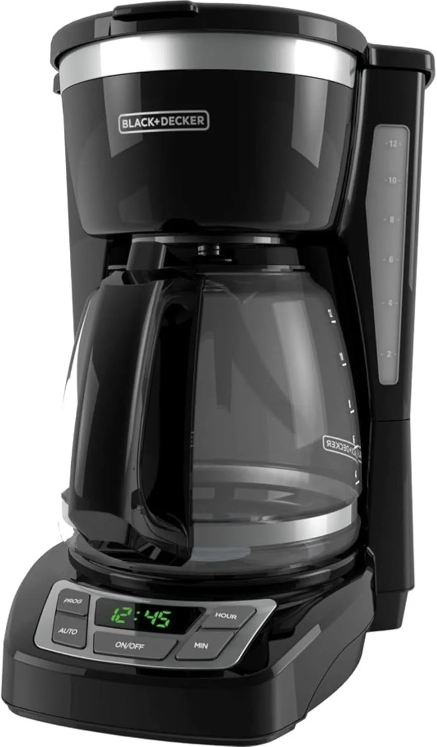 BLACK DECKER 12-Cup Digital Coffee Maker, Programmable, Washable Basket Filter, Sneak-A-Cup, Auto Brew, Water Window, Keep Hot Plate, Black