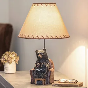 Black Forest Décor - Reading Bear Cubs Table Lamp for Cabin, Living Room, Nightstand, Desk - Vintage Rustic Home Décor - 20.8" x 14"