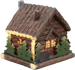 Black Forest Décor Rustic Bear & Cabin Nightlight - Polyresin Bedside Lamp with Tin Cutouts - 5.5"