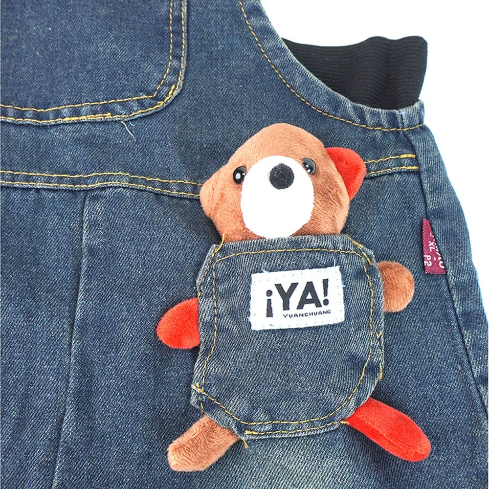 Black Stripes Teddy Bear Soft Toy Dungary Style 2 Pc Clothing Set For Toddlers And Kids