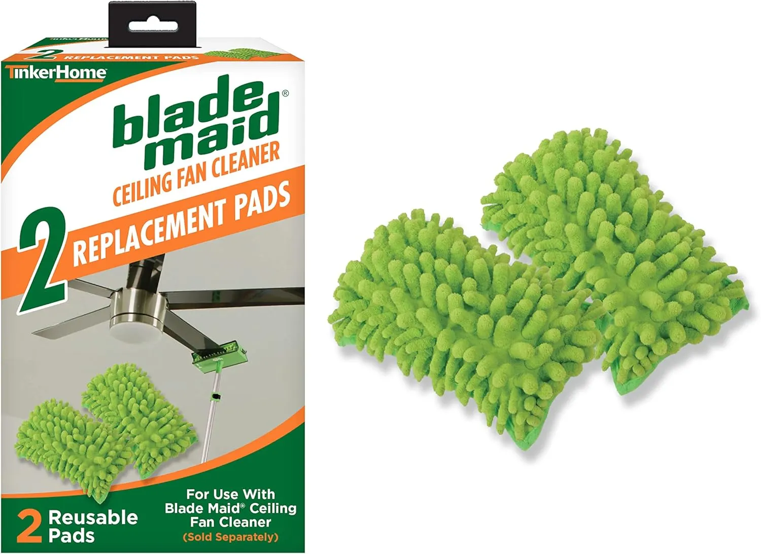 Blade Maid Microfiber Ceiling Fan Blade Cleaner Pads | Reusable Duster Replacement Pads for Blade Maid with Extendable Pole, Wall Duster, Removes Cobwebs | Size 4.9" x 7.7" (Pack of 2)