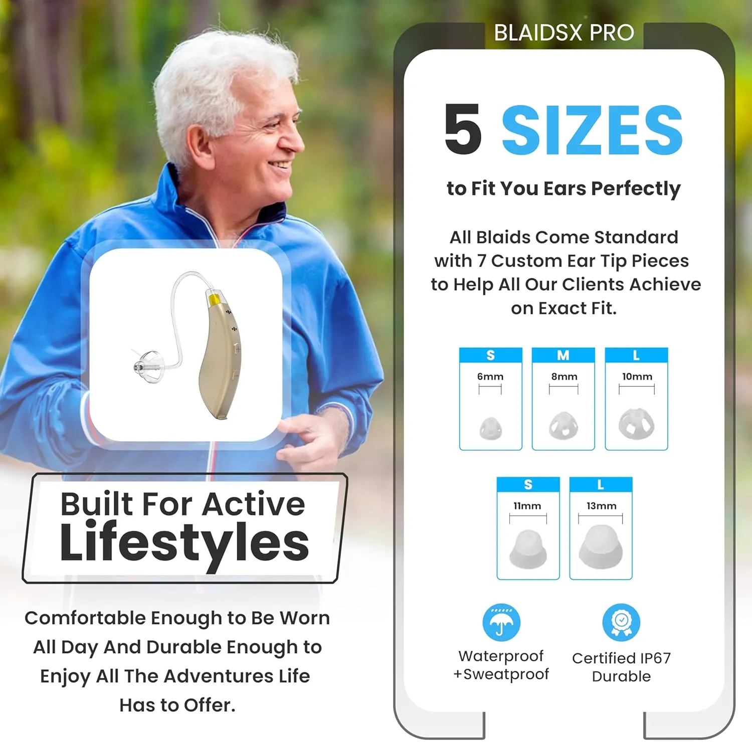 BlaidsX Pro Programmable Hearing Aids for Adults with Mobile App Hearing Test & Noise Cancellation, Hearing Aids for Seniors with Bluetooth, Dual Mic & 48 DSP Channels | USA-Made Multi Core Processor