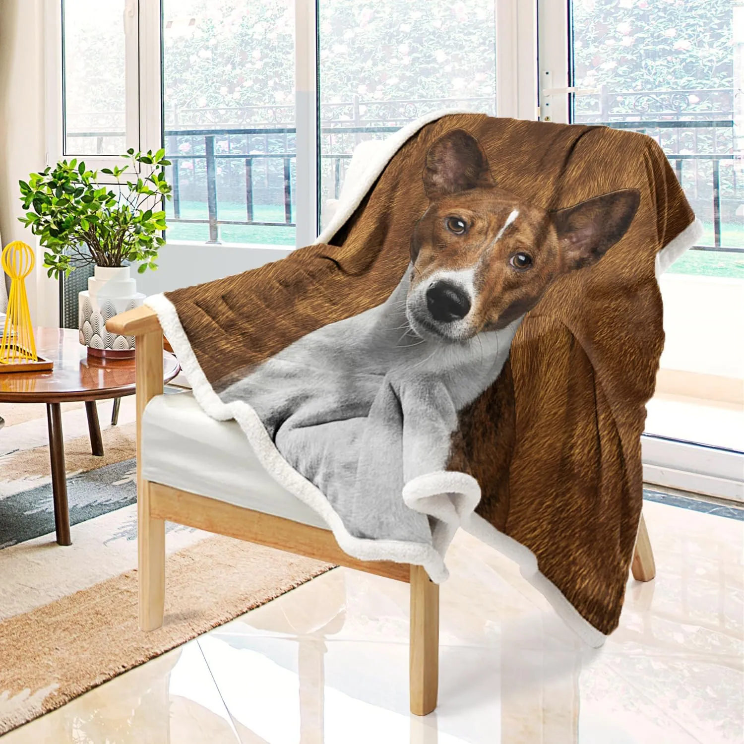 BlessLiving Basenji Throw Soft Blanket Sherpa Fleece Lined Blanket Pet and Dog Lovers Home Throw Blankets (Twin, 60 x 80 Inches)