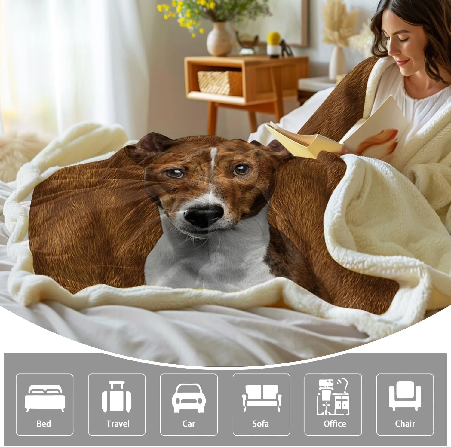 BlessLiving Basenji Throw Soft Blanket Sherpa Fleece Lined Blanket Pet and Dog Lovers Home Throw Blankets (Twin, 60 x 80 Inches)