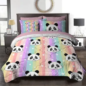 BlessLiving Kids Panda Comforter Sets for Girls Boys, Rainbow Panda Bear King Size Bedding Set 8-Pieces Bed in a Bag, Ultra Soft Microfiber Comforter and Sheet Sets, All Season Durable Bed Set