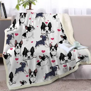 BlessLiving Red Hearts Dog Cat Print Plush Blanket Cute Puppy for Kids Adults 3D Animal Print Plush Blanket Gift for Pet Lovers (Boston Terrier,Twin, 60 x 80 Inches)
