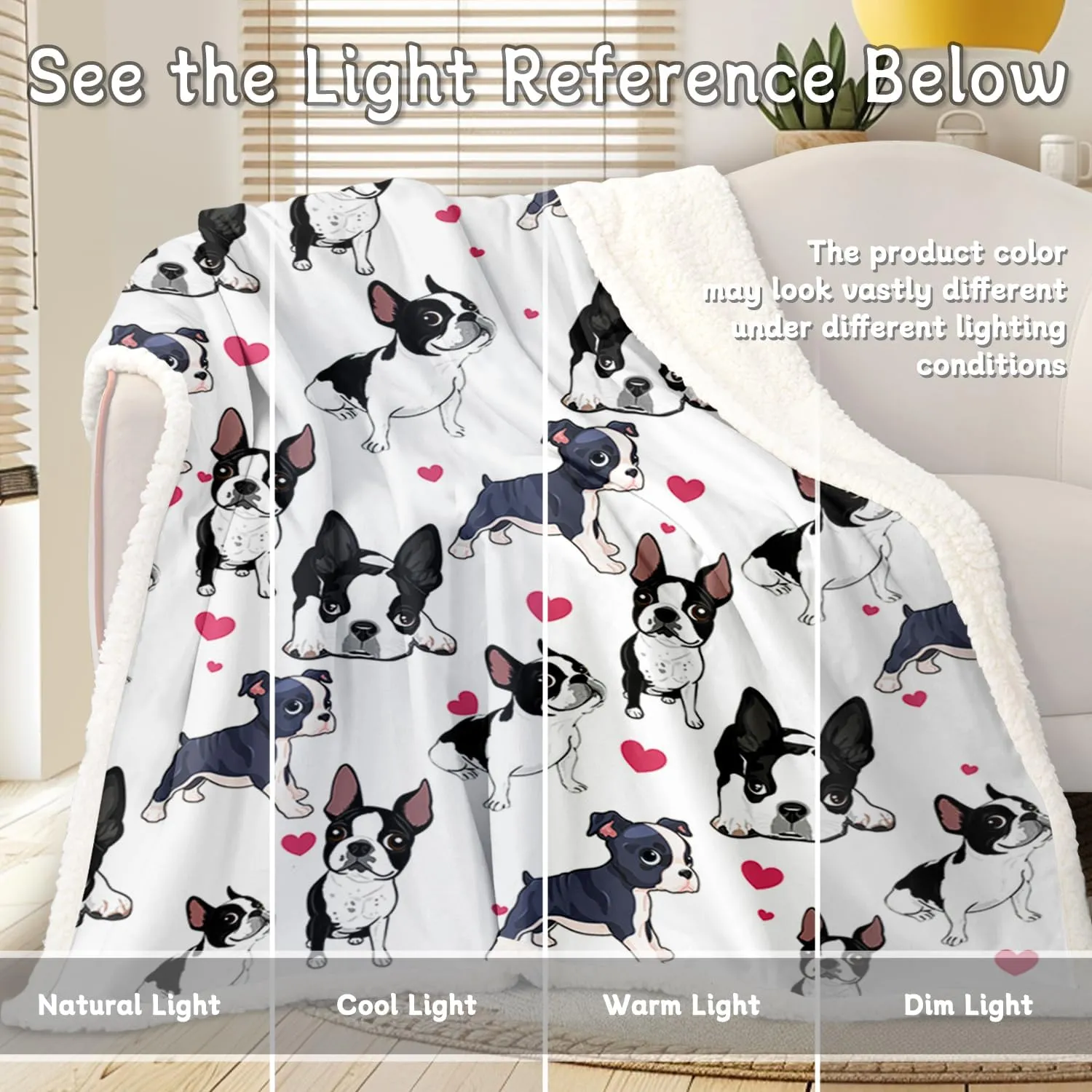 BlessLiving Red Hearts Dog Cat Print Plush Blanket Cute Puppy for Kids Adults 3D Animal Print Plush Blanket Gift for Pet Lovers (Boston Terrier,Twin, 60 x 80 Inches)