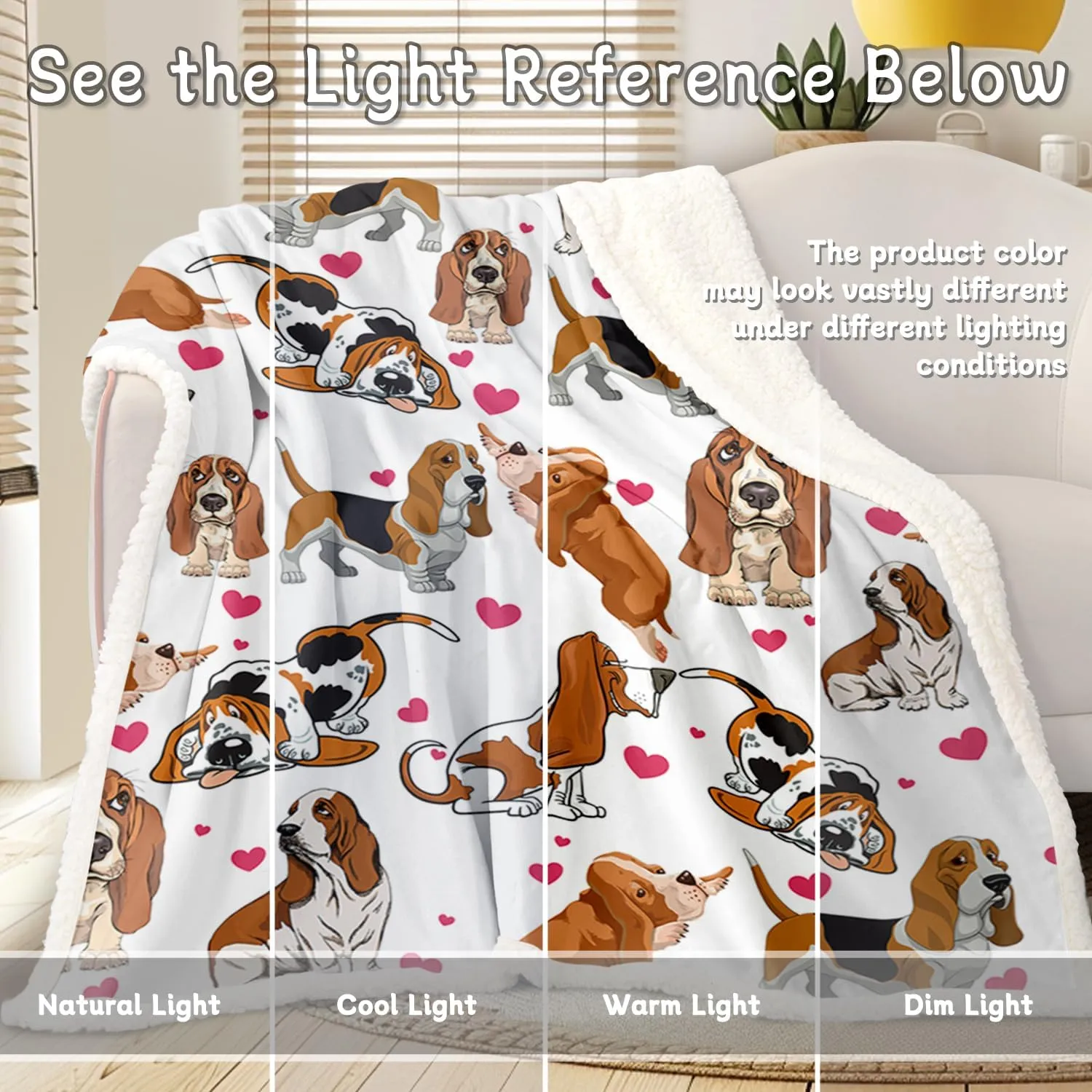 BlessLiving Red Hearts Dog Print Sherpa Plush Blanket Cute Puppy for Kids Adults 3D Animal Print Lightweight Blanket Bassett Hound Gifts Gift for Pet Lovers (Basset Hound,Twin, 60 x 80 Inches)