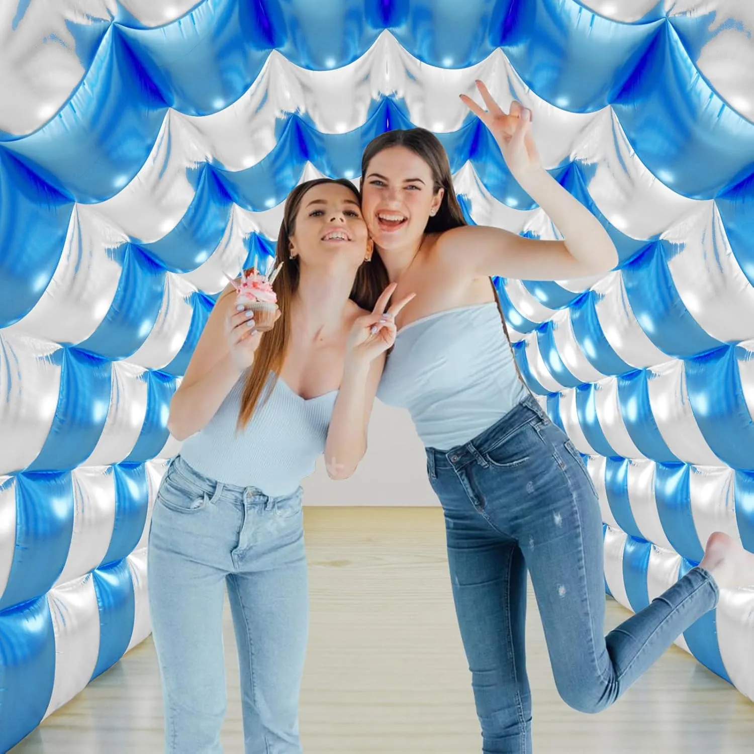 Blue and Silver Balloons Wall Tunnel Backdrop Double Sided Blue Silver Balloon Arch Garland Kit for Graduation Baby Shower Bridal Anniversary Birthday Party Decorations