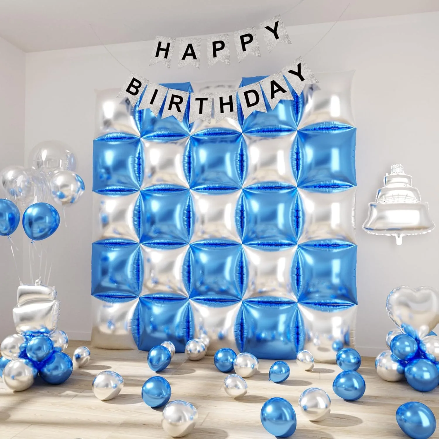 Blue and Silver Balloons Wall Tunnel Backdrop Double Sided Blue Silver Balloon Arch Garland Kit for Graduation Baby Shower Bridal Anniversary Birthday Party Decorations