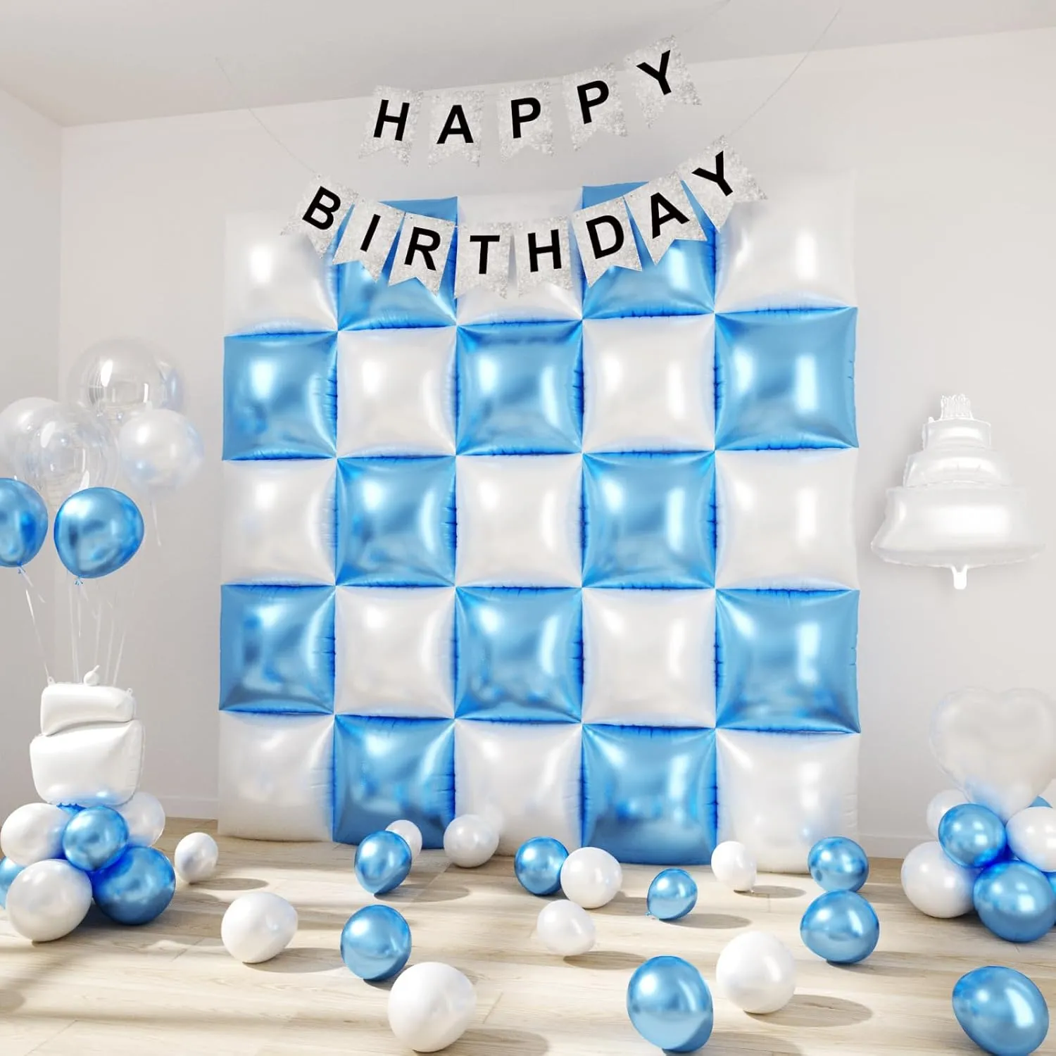 Blue and White Balloons Wall Tunnel Backdrop Double Sided Blue White Balloon Arch Garland Kit for Baby Shower Bridal Anniversary Birthday Party Decorations