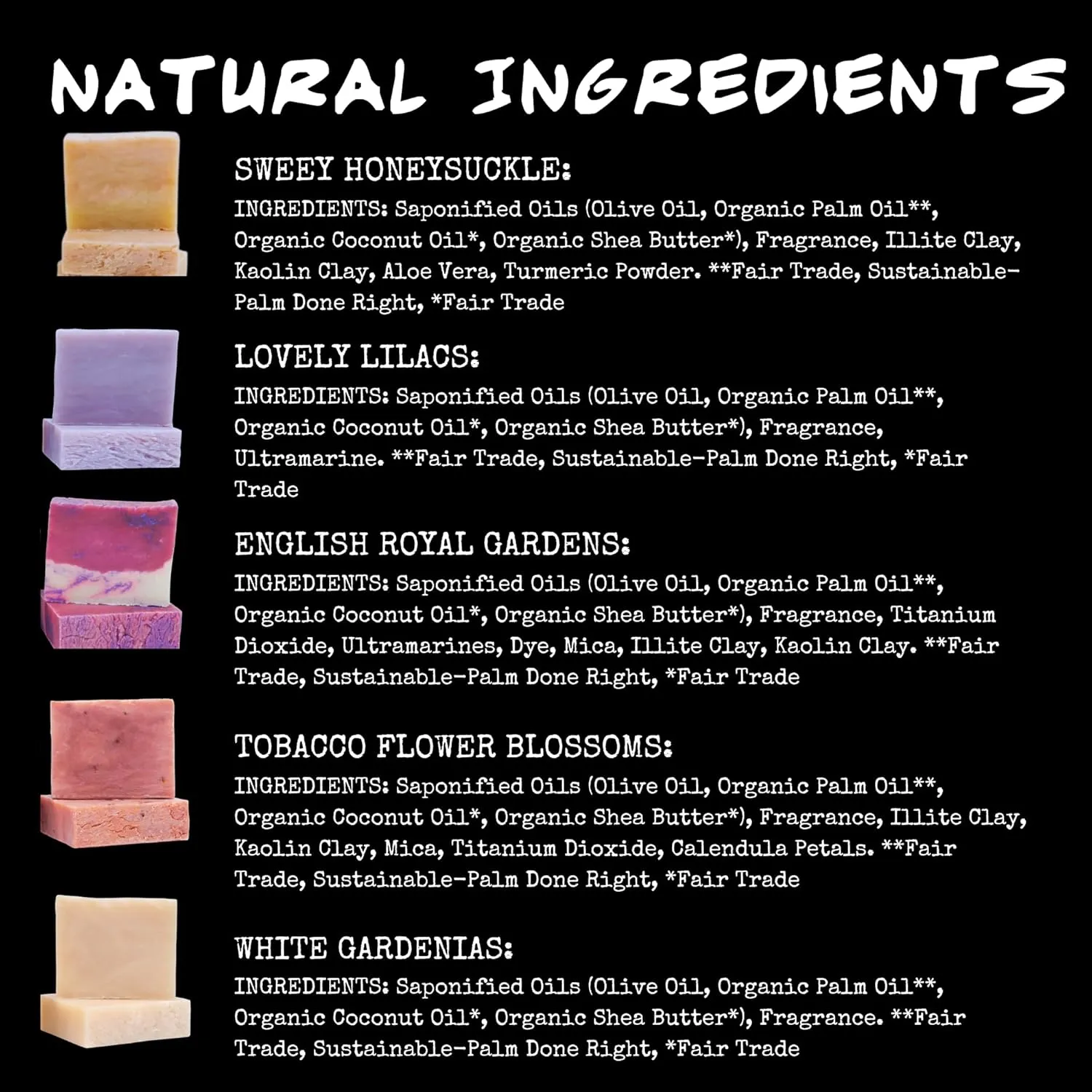 Bluebyrd Soap Handmade Natural Floral Soap Bar Gift Set for Women | 5 Pack Gentle Cleansing Bars, Luxury Perfumed Soap, Floral Scents - Honeysuckle, Lilac, Jasmine, Gardenia, Tobacco Blossoms (Floral)