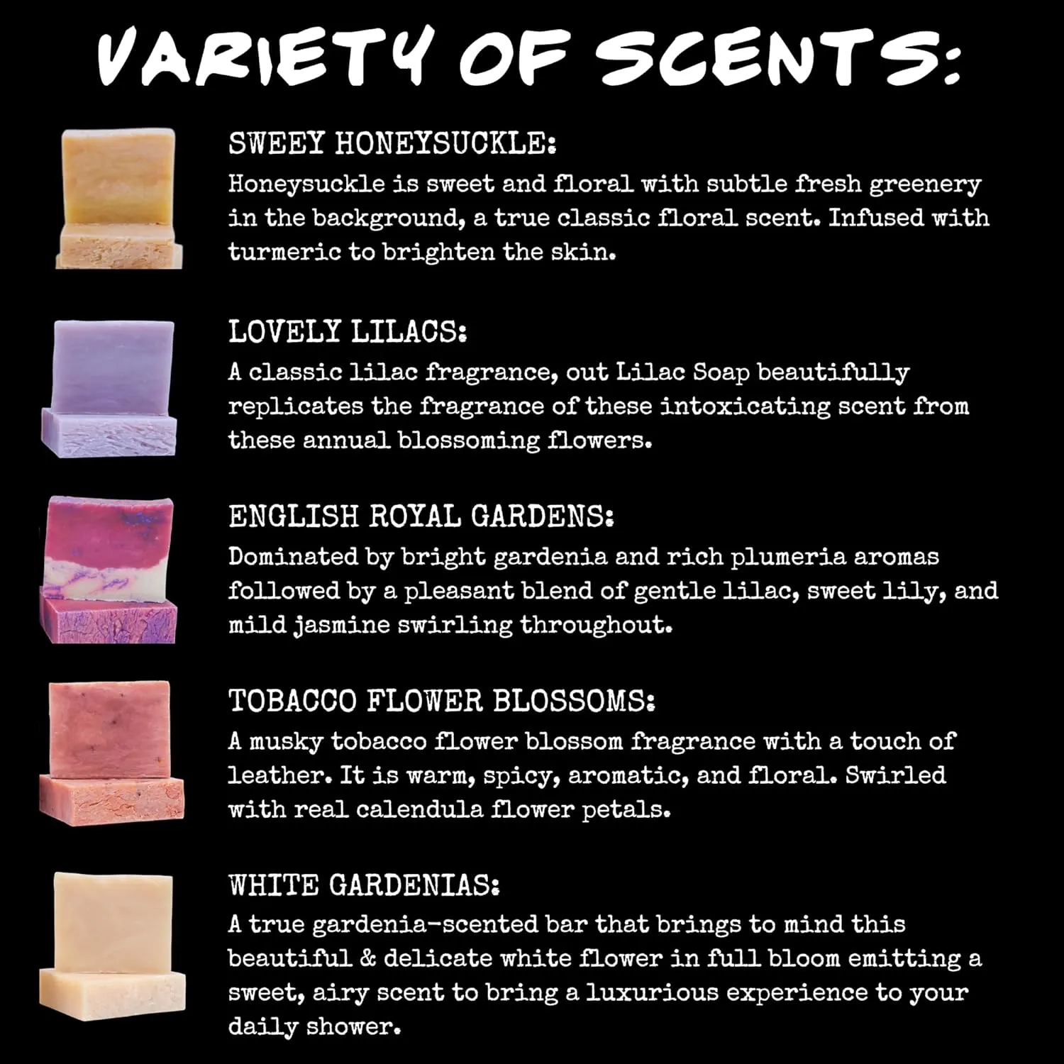 Bluebyrd Soap Handmade Natural Floral Soap Bar Gift Set for Women | 5 Pack Gentle Cleansing Bars, Luxury Perfumed Soap, Floral Scents - Honeysuckle, Lilac, Jasmine, Gardenia, Tobacco Blossoms (Floral)