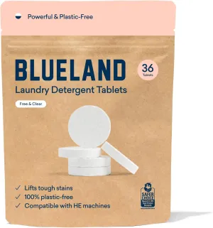 BLUELAND Laundry Detergent Tablets, 36 Count, Unscented Plastic-Free Eco-Friendly Pods, Sheets, Liquid Alternative - Natural, Gentle, Non Toxic