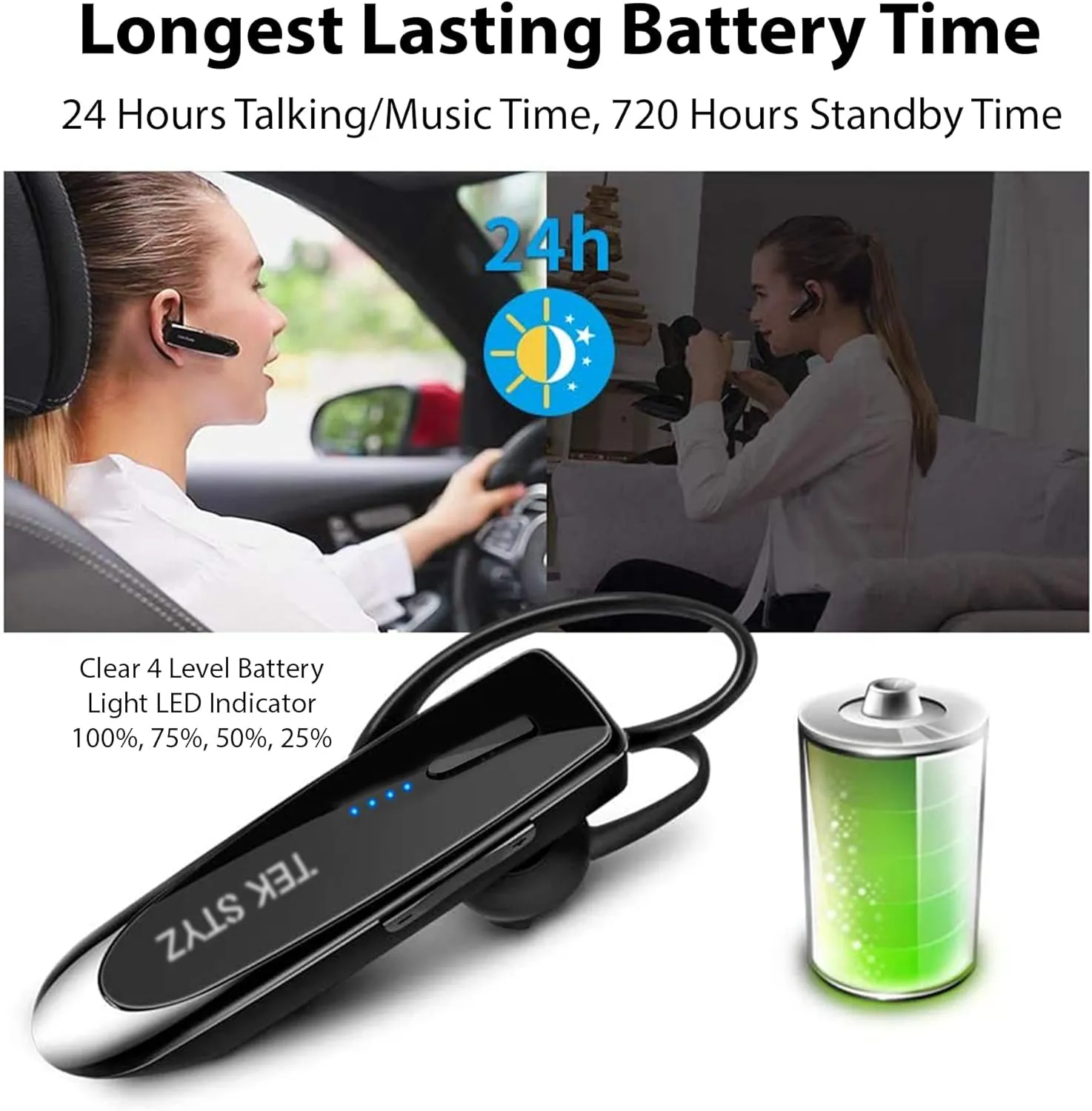 Bluetooth 5.3 Headset Compatible with Micromax Unite Wireless Earpiece, IPX5 Waterproof, Dual Microphones, Noise Reduction, 60 Days Standby   22Hrs HD Talk Time!