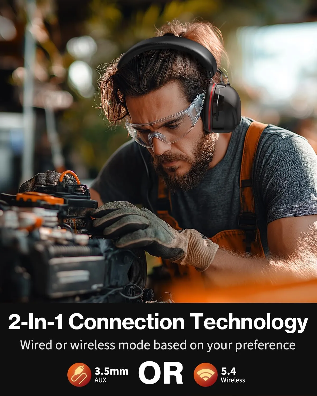 Bluetooth 5.4 Hearing Protection Headphones with 120H Working Time, 30dB SNR, Superior Stereo Sound Quality, Larger Buttons for Easy Operation, Safety Ear Muffs for Lawn Mowing, Workshops-Black