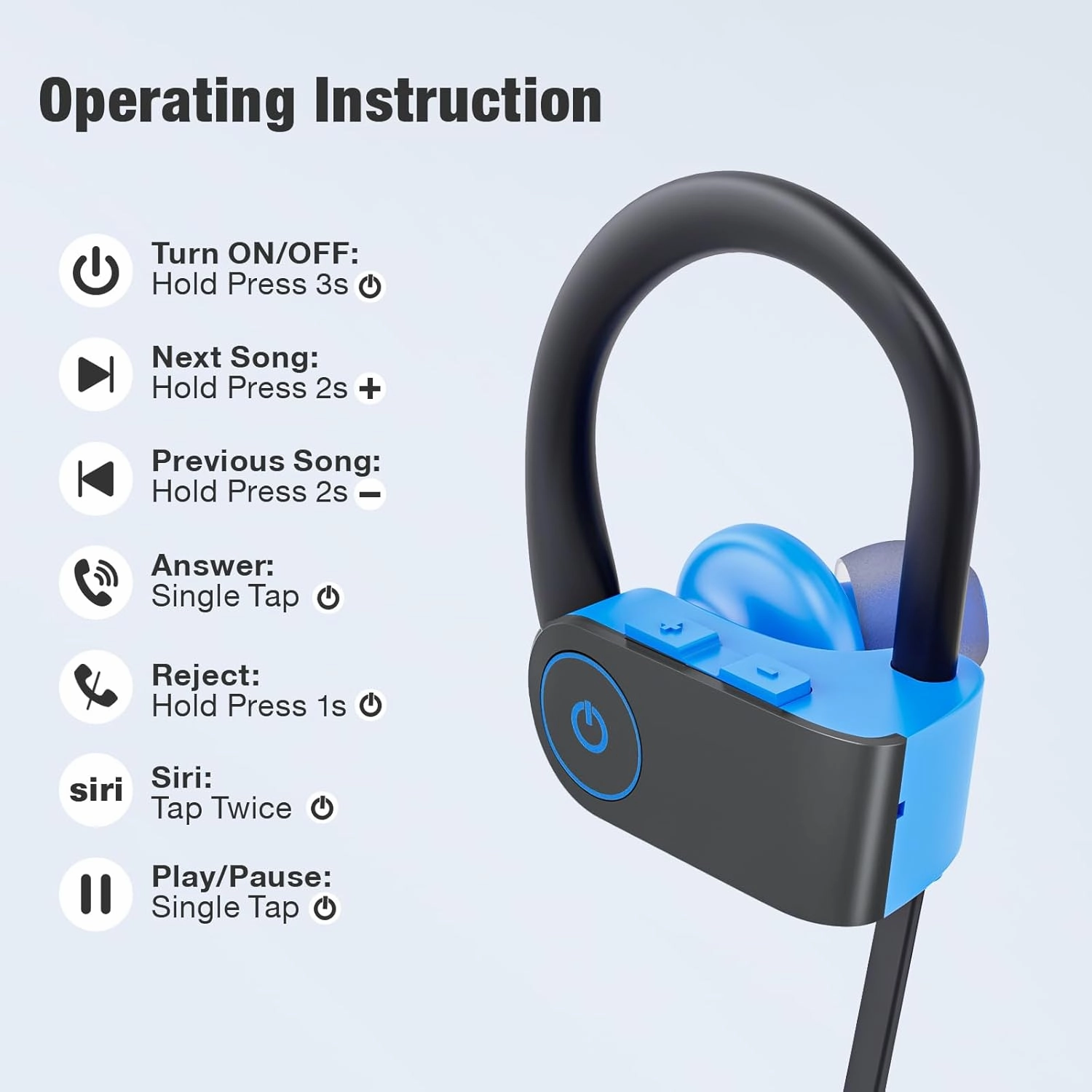 Bluetooth Headphones, Wireless Headphones 16H Playtime Wireless Earbuds with Mic Stereo in-Ear Earphones, IPX7 Waterproof Sports Headphones Sound Isolation Headsets for Running, Workout Blue