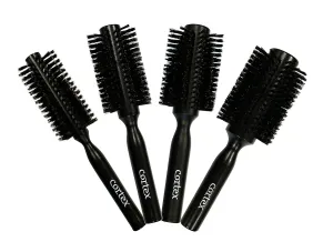 Boar Bristle Round Hair Brush - Natural and Soft Hair Brush for All Hair Types - Ideal for Men and Women - Creates straightening and rolling perfect - Black Wood 4 Piece Set