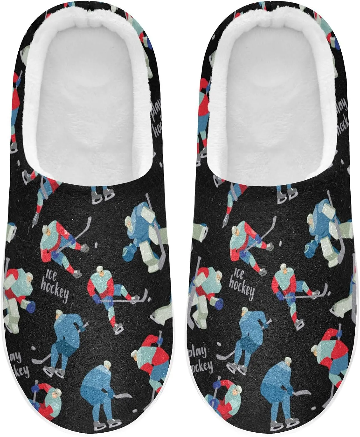 Boccsty Ice Hockey Players Mens Womens Spa Slippers Cozy Memory Foam Slippers Indoor Outdoor House Slippers Size 4-12