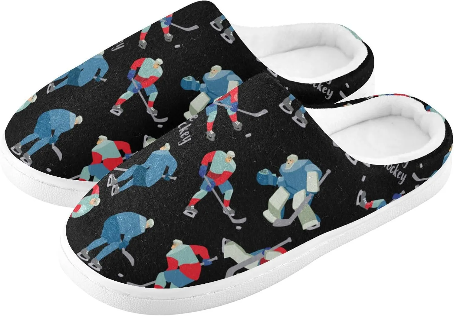 Boccsty Ice Hockey Players Mens Womens Spa Slippers Cozy Memory Foam Slippers Indoor Outdoor House Slippers Size 4-12