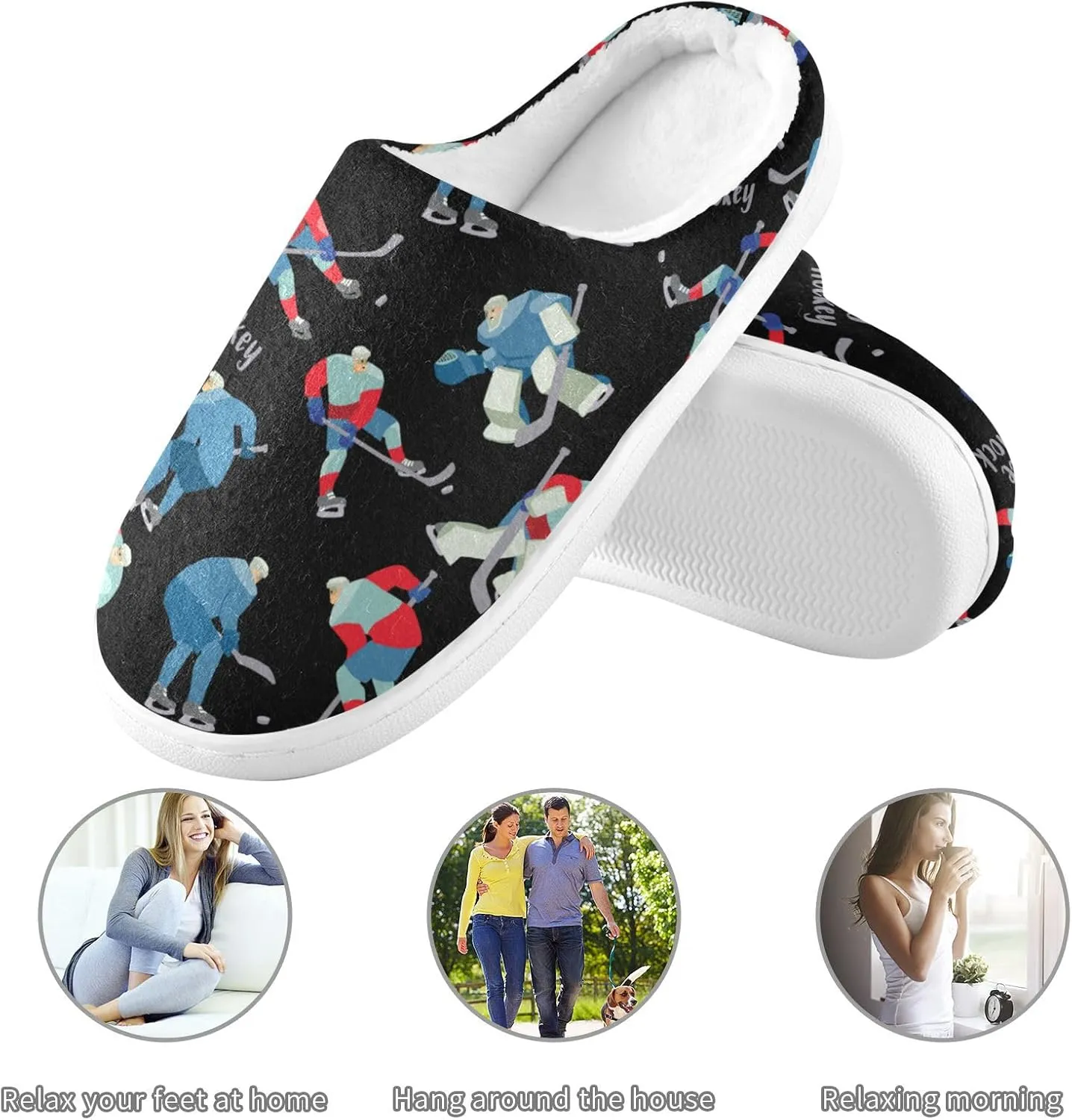 Boccsty Ice Hockey Players Mens Womens Spa Slippers Cozy Memory Foam Slippers Indoor Outdoor House Slippers Size 4-12