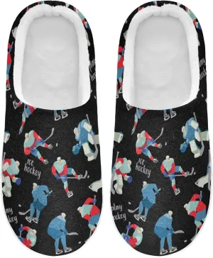 Boccsty Ice Hockey Players Mens Womens Spa Slippers Cozy Memory Foam Slippers Indoor Outdoor House Slippers Size 4-12