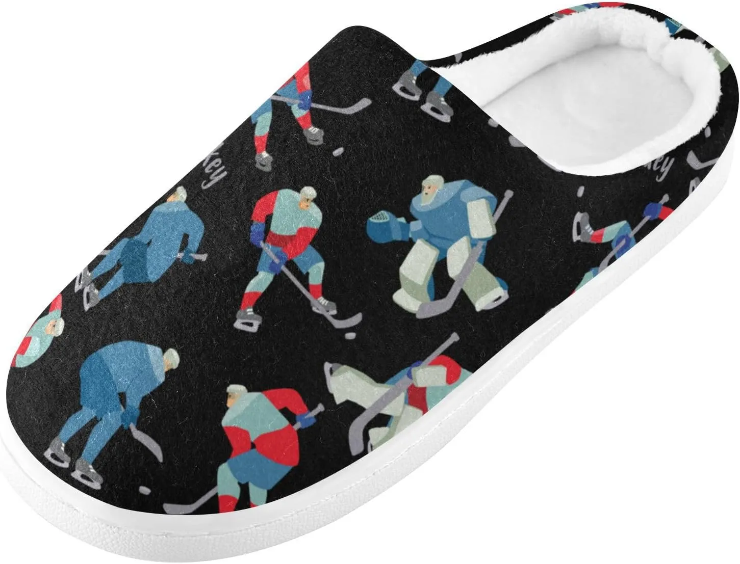 Boccsty Ice Hockey Players Mens Womens Spa Slippers Cozy Memory Foam Slippers Indoor Outdoor House Slippers Size 4-12