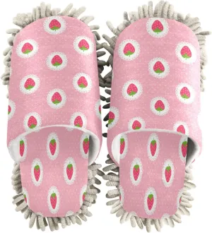 Boccsty Strawberry Soft Polka Dot Mop Slippers Shoes Cleaning House Slippers Spa Slippers Dusting Slippers Home Shoes M for Men Women