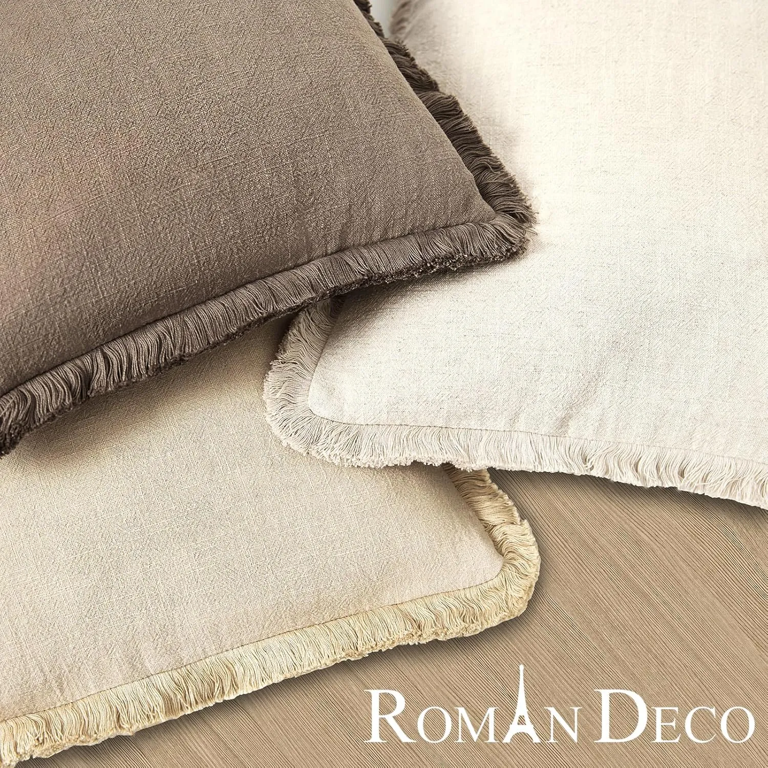 Boho Decorative Throw Pillow Covers with Fringe for Couch, Living Room, Bed Set of 2, 26x26 Inches, Khaki Brown