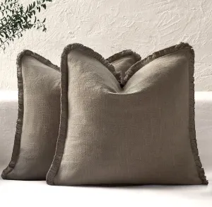 Boho Decorative Throw Pillow Covers with Fringe for Couch, Living Room, Bed Set of 2, 26x26 Inches, Khaki Brown