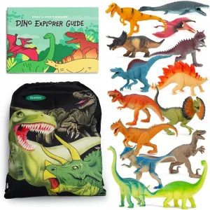 Boley 14-Pack Dinosaur Toys for Kids with Educational Dino Explorer Guide and Carrying Bag - 9" Long Realistic Dinosaur Figures for Boys & Girls Ages 3 