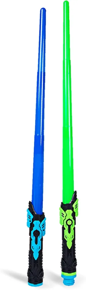 Boley Dual Light Saber Set – Blue & Green Extendable LED Toy Swords for Kids – Interactive Sound Light-Up Playset – Fun Dueling Swords for Sci-Fi Cosplay and Pretend Play – Ages 3 