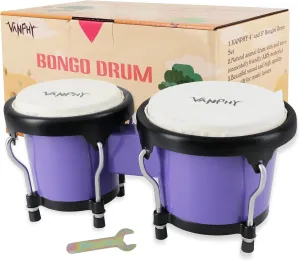 Bongo Drum 4'' and 5'' Set for Kids Adults Beginners Percussion Bongos Drum With Tuning Wrench (Deep Purple)