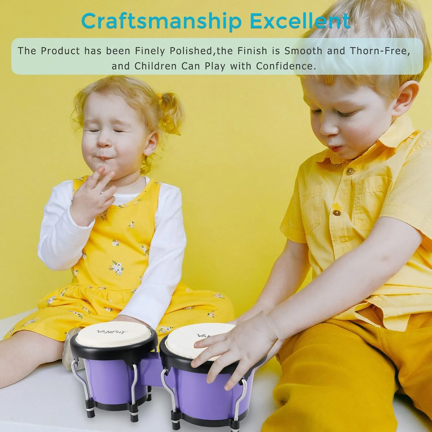 Bongo Drum 4'' and 5'' Set for Kids Adults Beginners Percussion Bongos Drum With Tuning Wrench (Deep Purple)